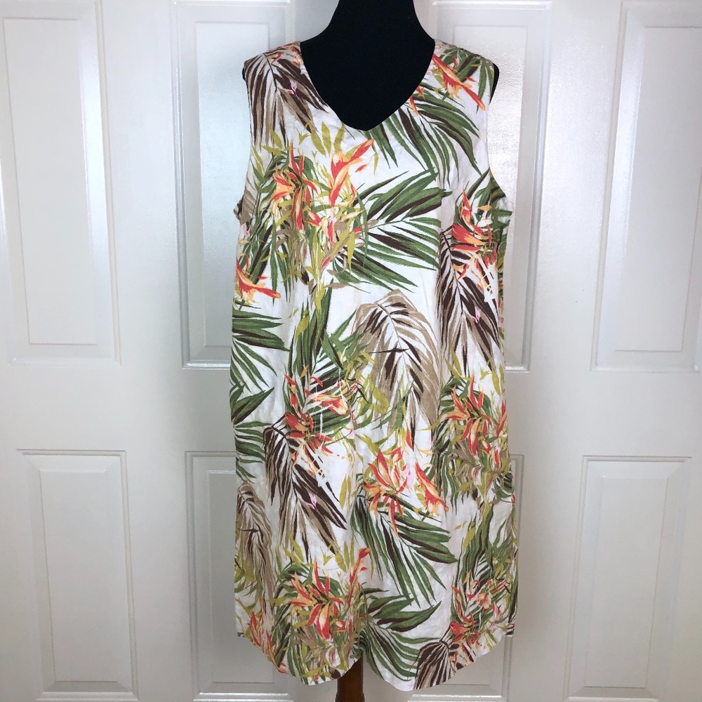 J. Jill Linen Palm Tree Sleeveless Shift Dress